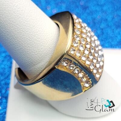 Stainless Steel Cz Large Gold Ring