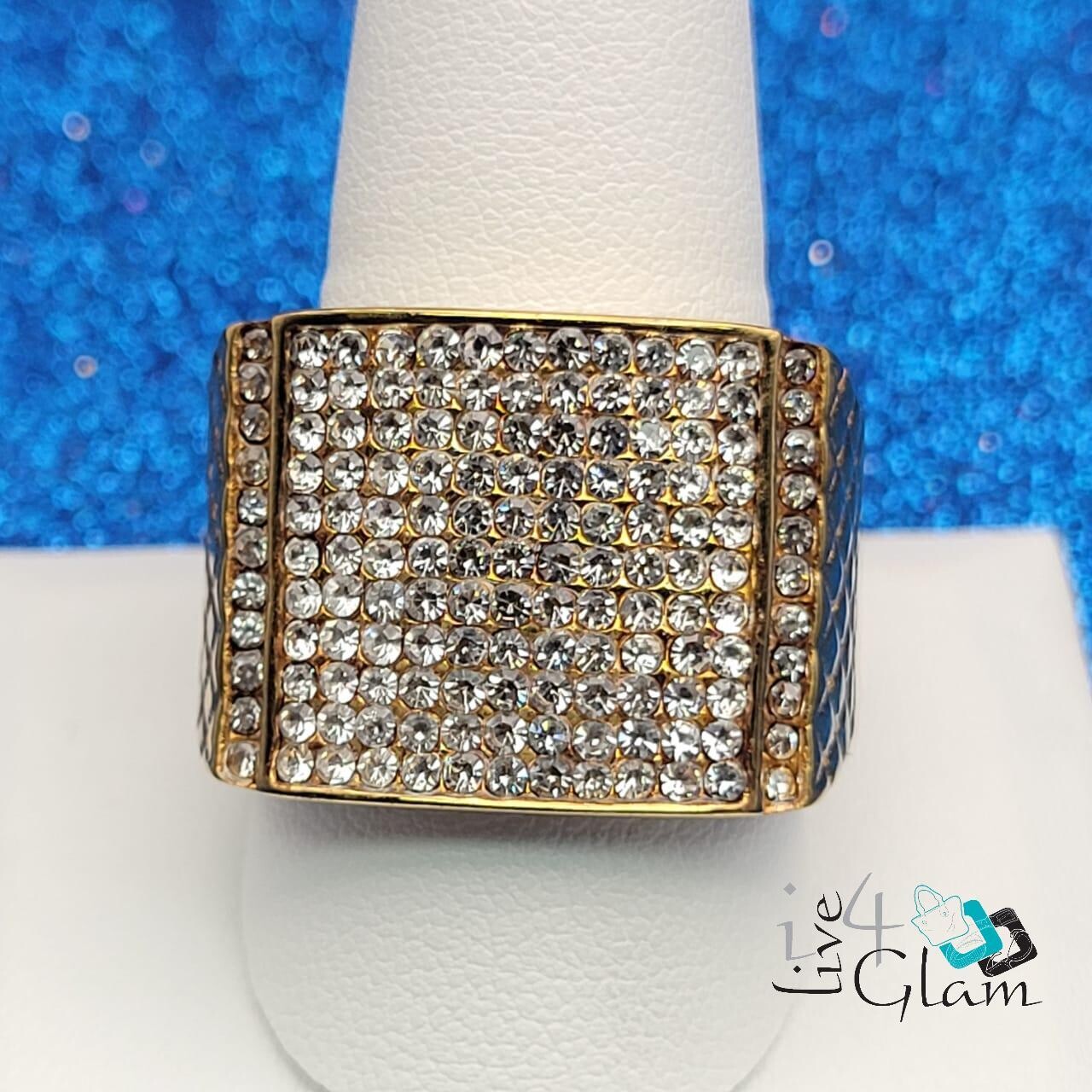 Stainless Steel Large Cz Gold Ring