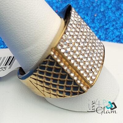Stainless Steel Large Cz Gold Ring