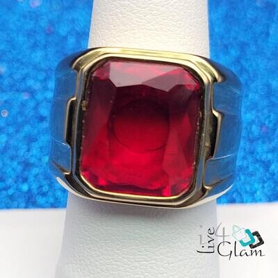 Stainless Steel Red Stone Gold Ring
