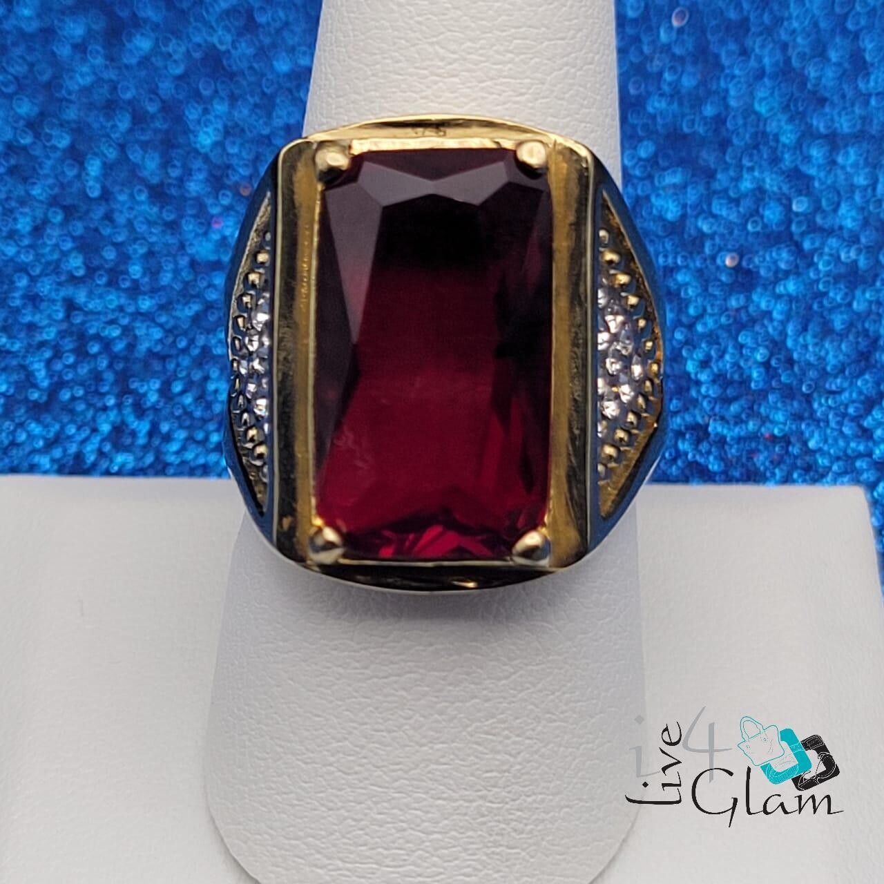 Stainless Steel Rectangle Red Stone Ring