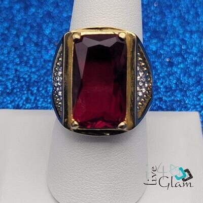 Stainless Steel Rectangle Red Stone Ring