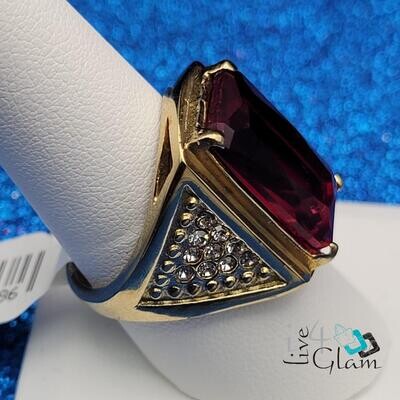 Stainless Steel Rectangle Red Stone Ring