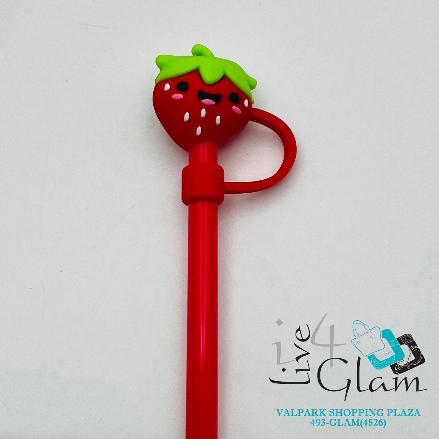 Red Strawberry Straw Cover w Straw