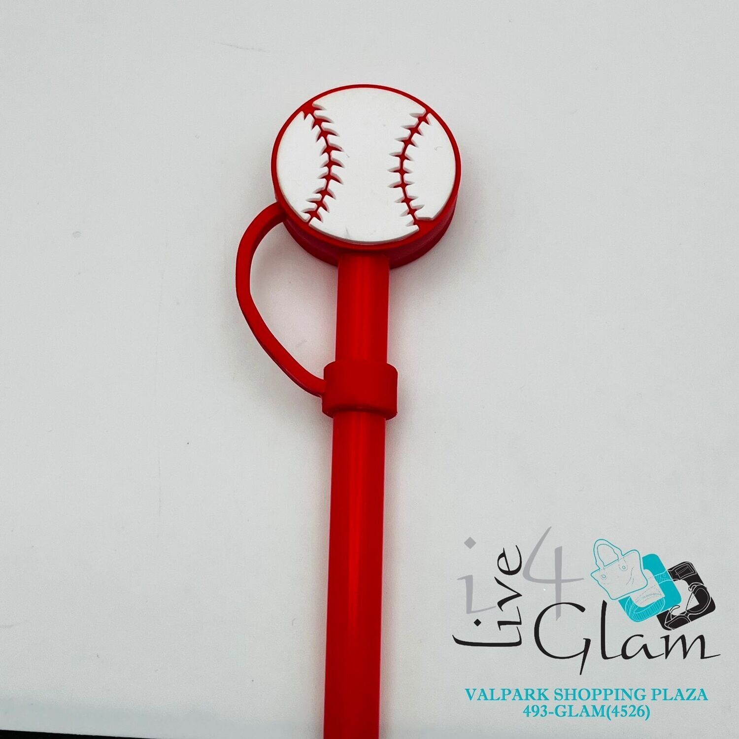 Baseball Straw Cover w Straw