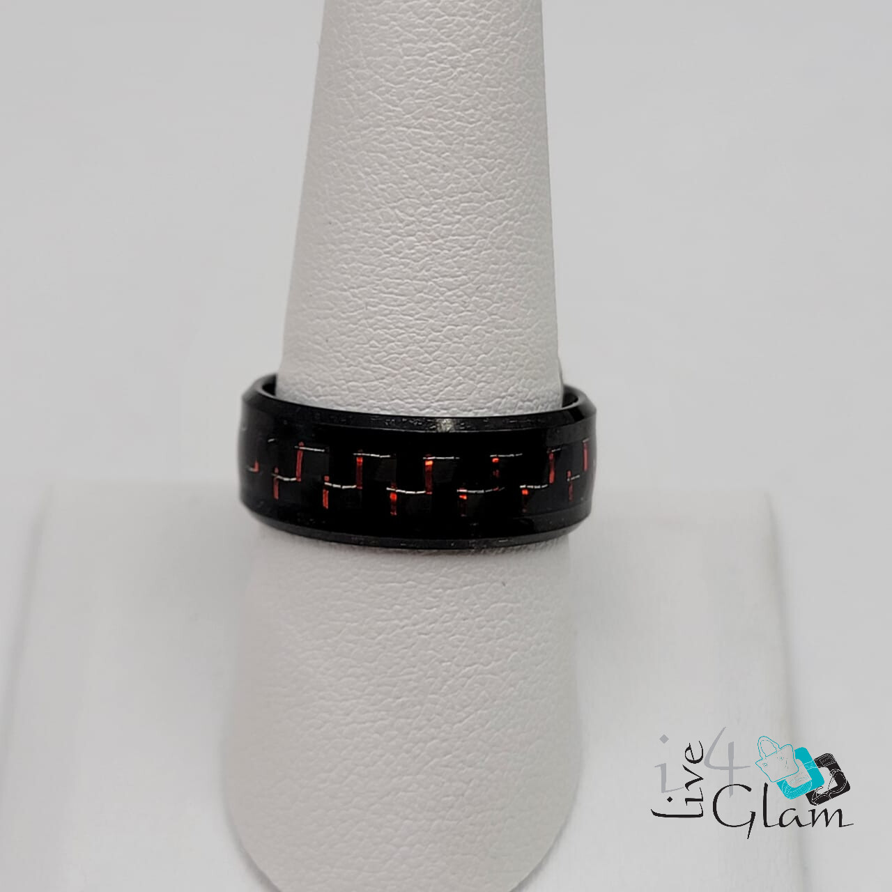 Titanium Ring Black w Red/Gray Stripe