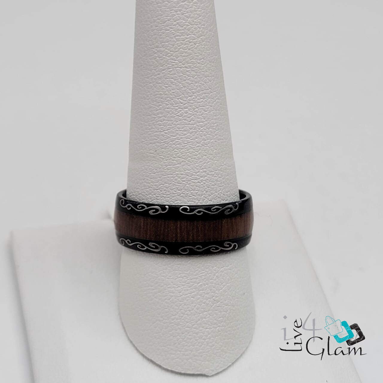 Stainless Steel Ring with Wooden Stripe