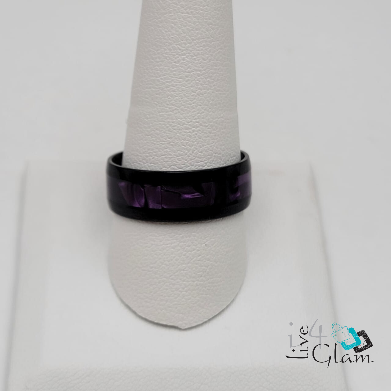 Stainless Steel Ring with Marble Purple Stripe