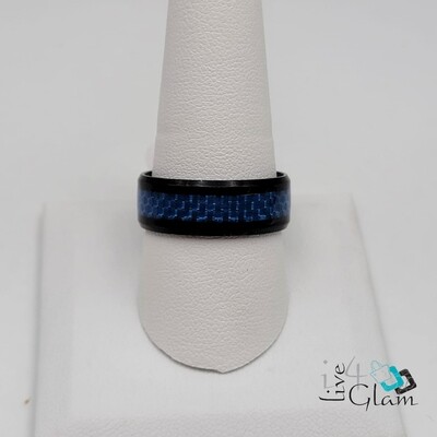 Stainless Steel Ring with Blue Stripe