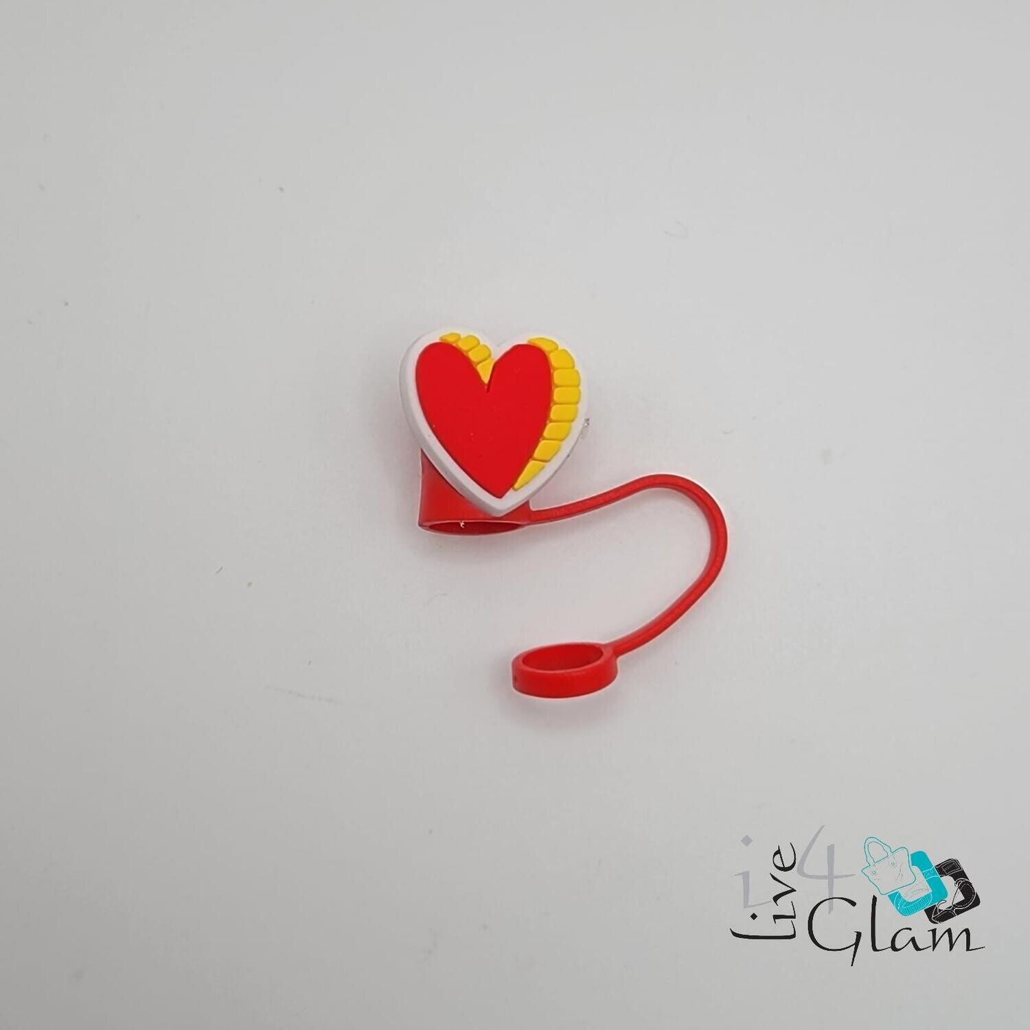 Valentine Straw Cover Red Heart w Yellow