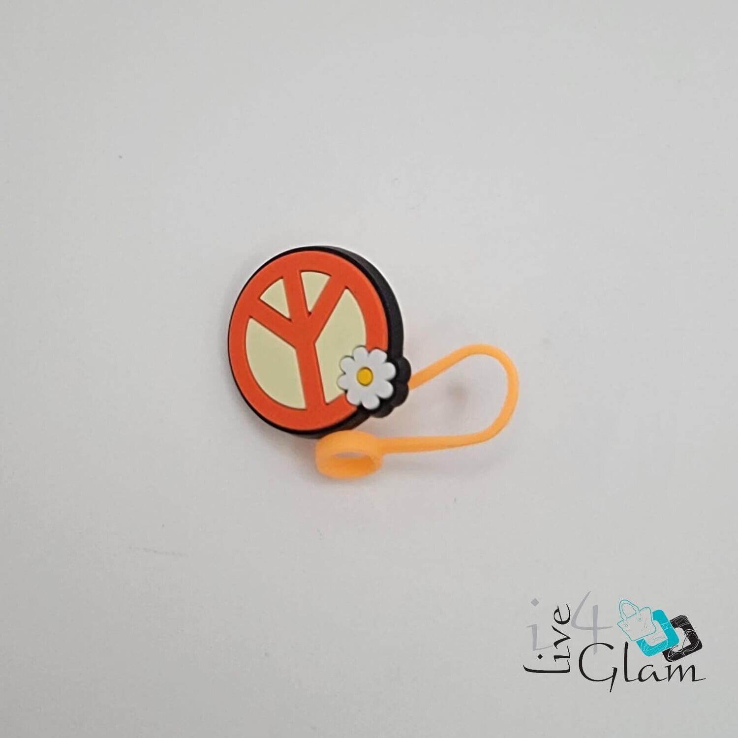 Silicone Straw Cover Orange Peace Sign