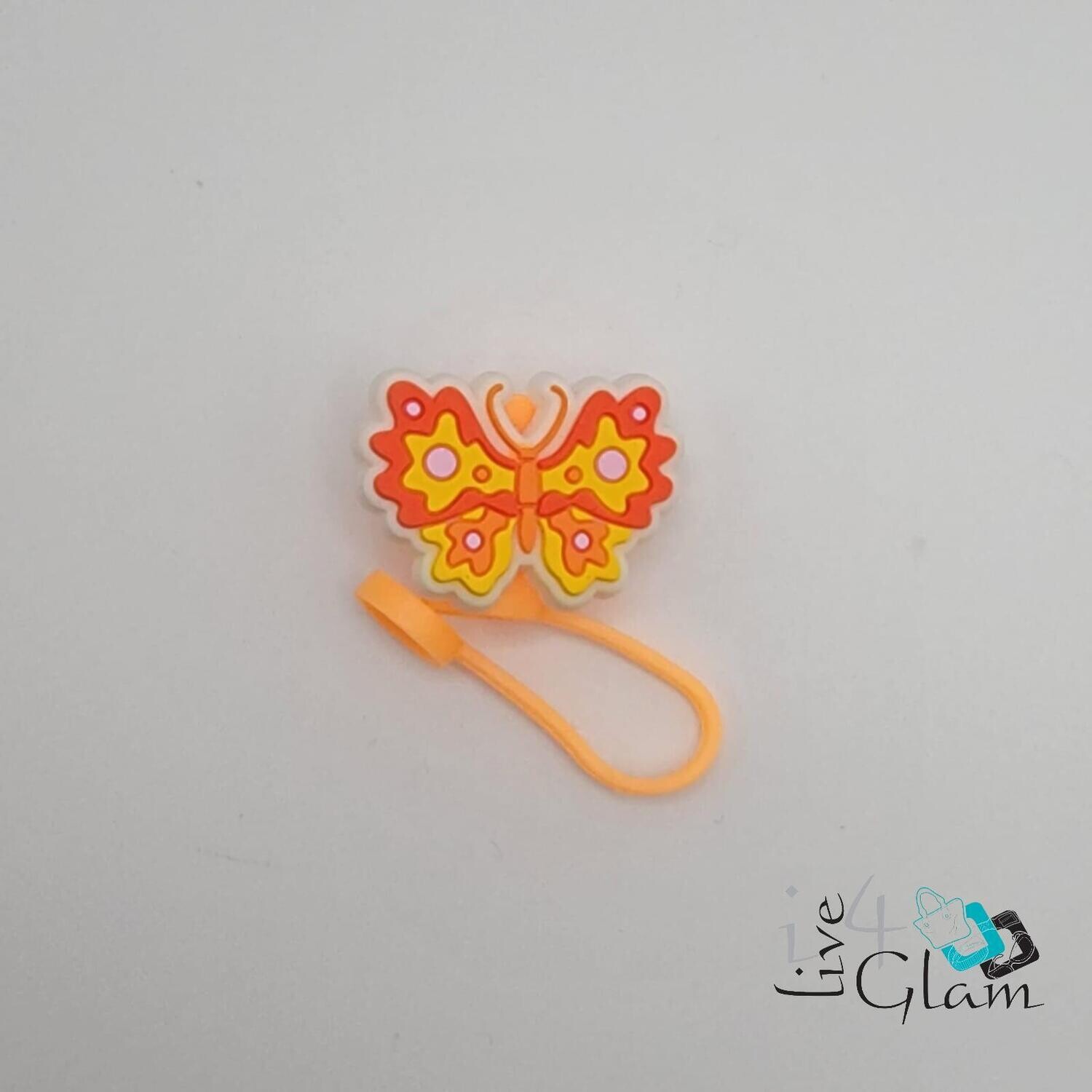 Silicone Straw Cover Orange Butterfly