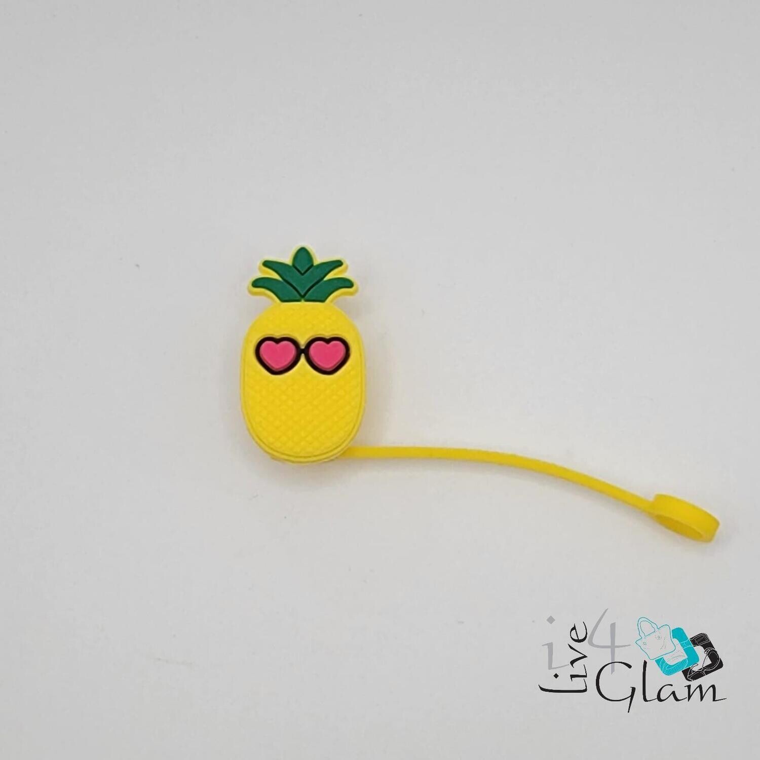 Silicone Straw Cover Pineapple w Heart