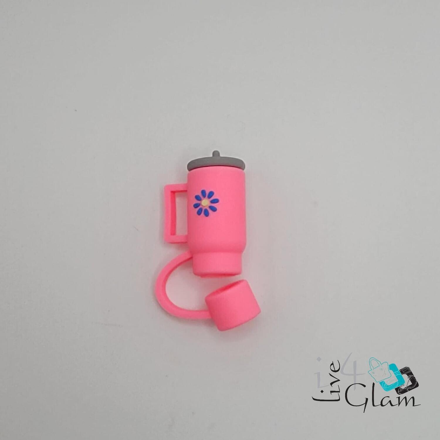 Pink Cup w Flower Large Straw Cover
