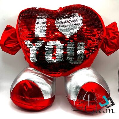 Sequin Heart Pillow w Legs