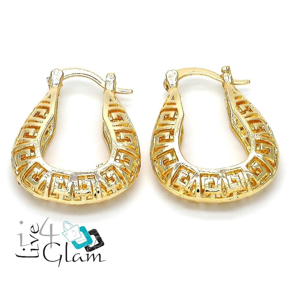 Gold Layered Thick Greek Key Small Hoop