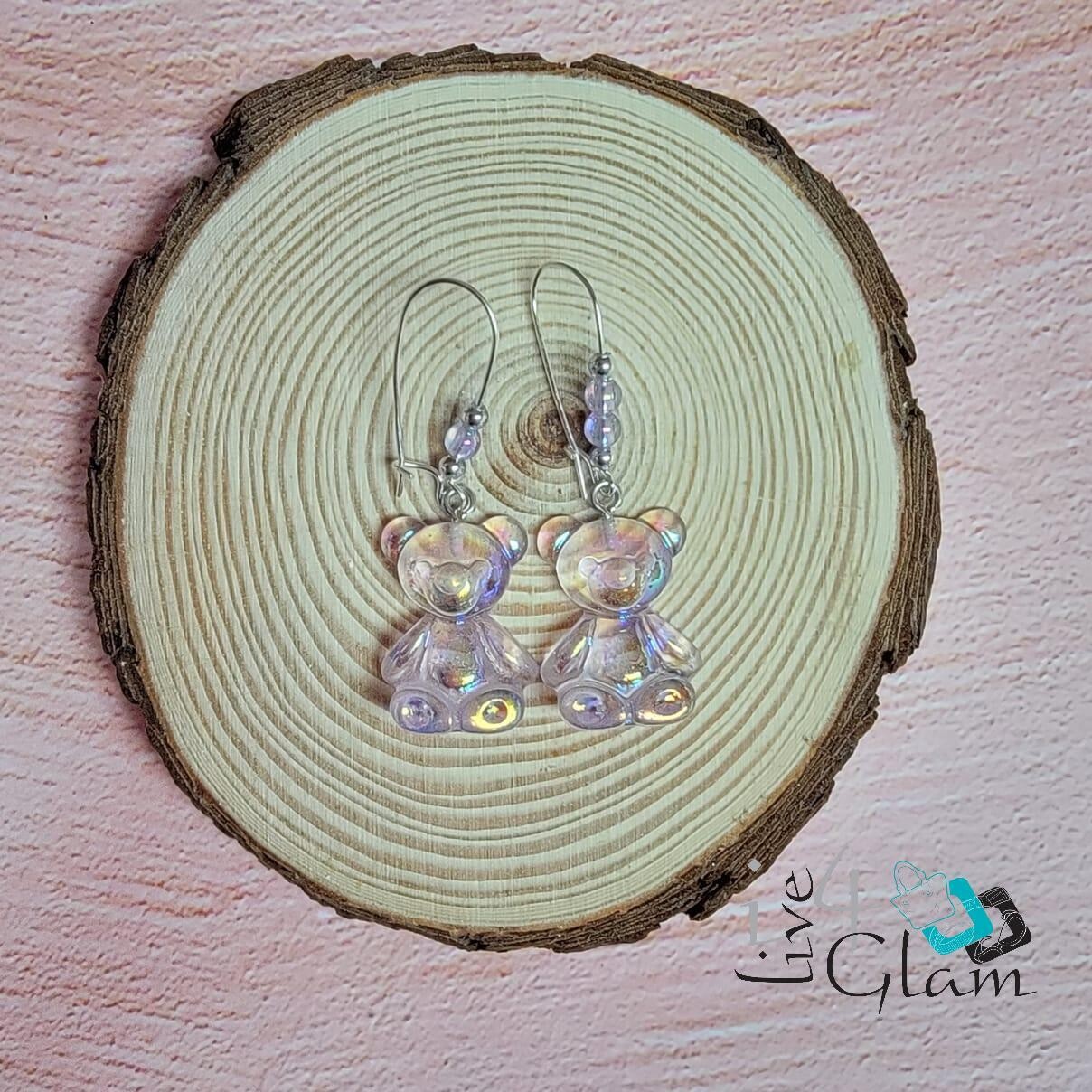 Hand Made Hanging Earring Iridescent Bear