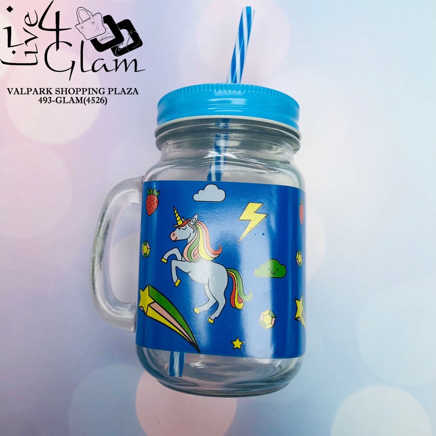 Glass Unicorn Mason Jar, Color: Blue
