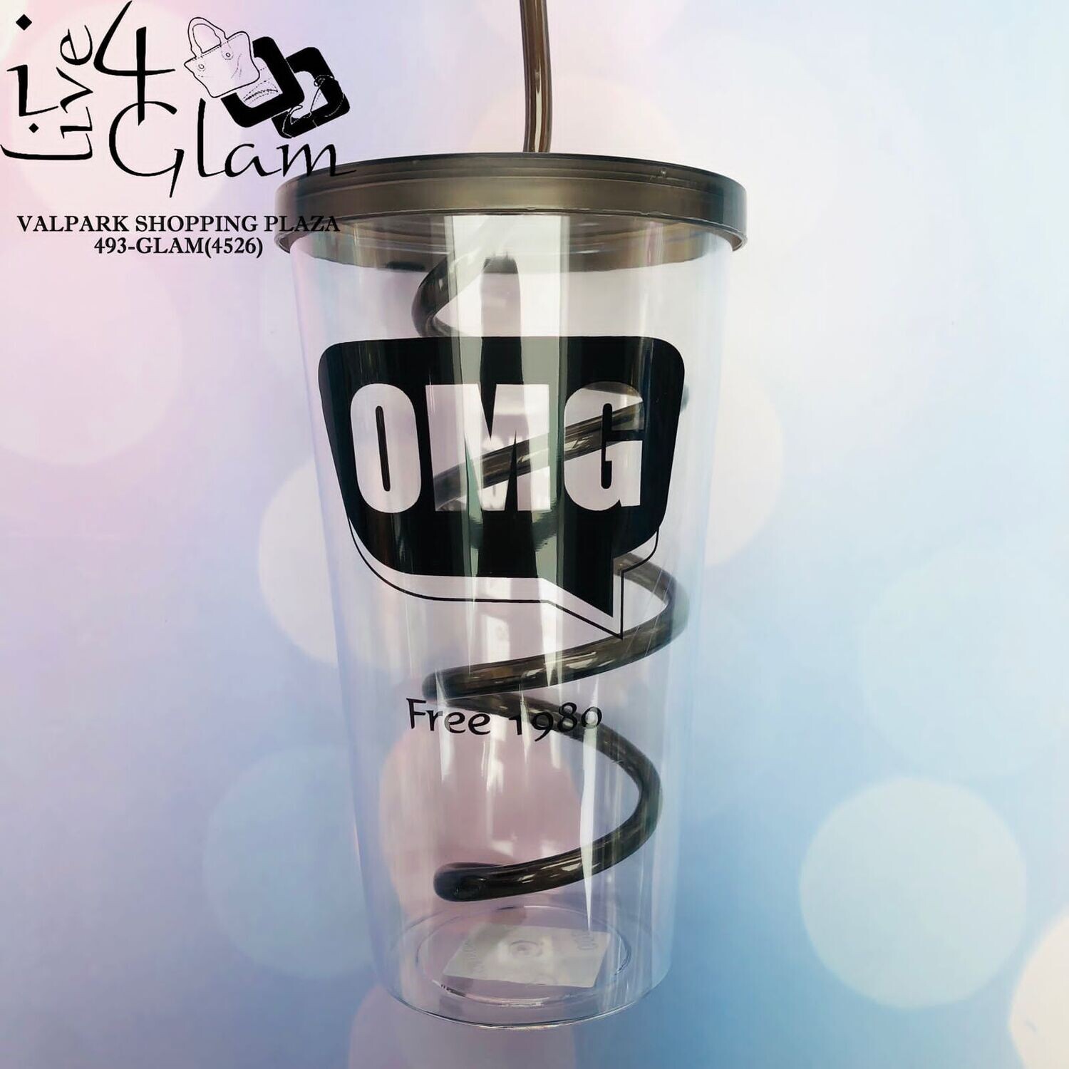 Cup w Twirl Straw, Color: Black