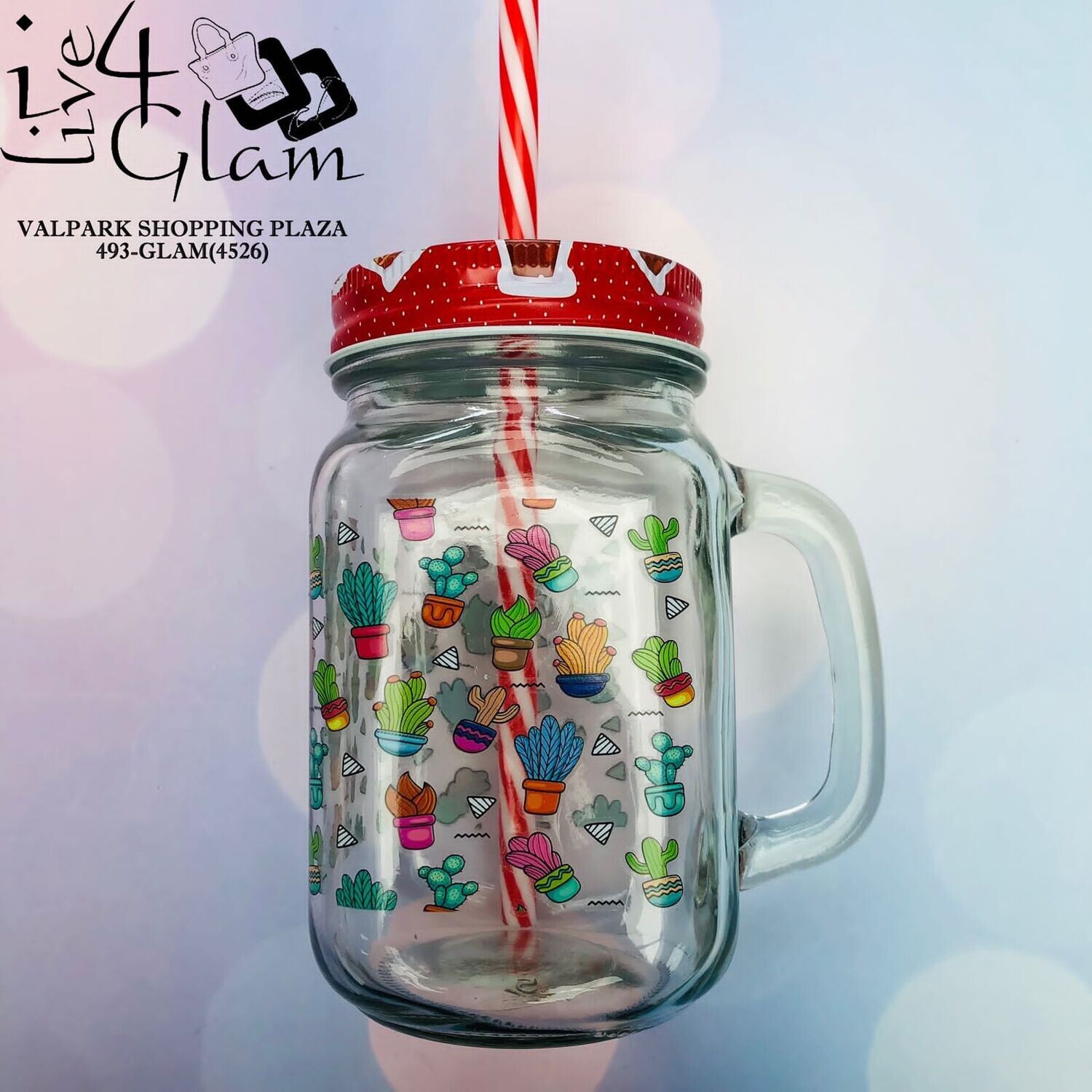 Cactus Glass Mason Jar, Color: Red