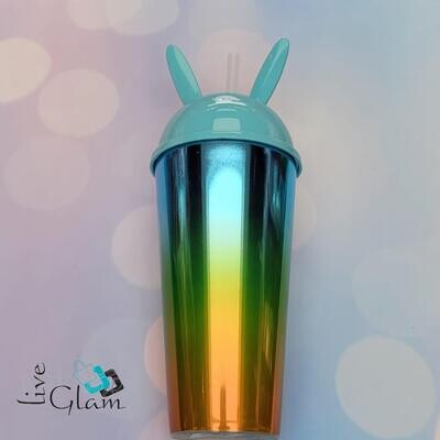 Iridescent Bunny  Cup w Straw