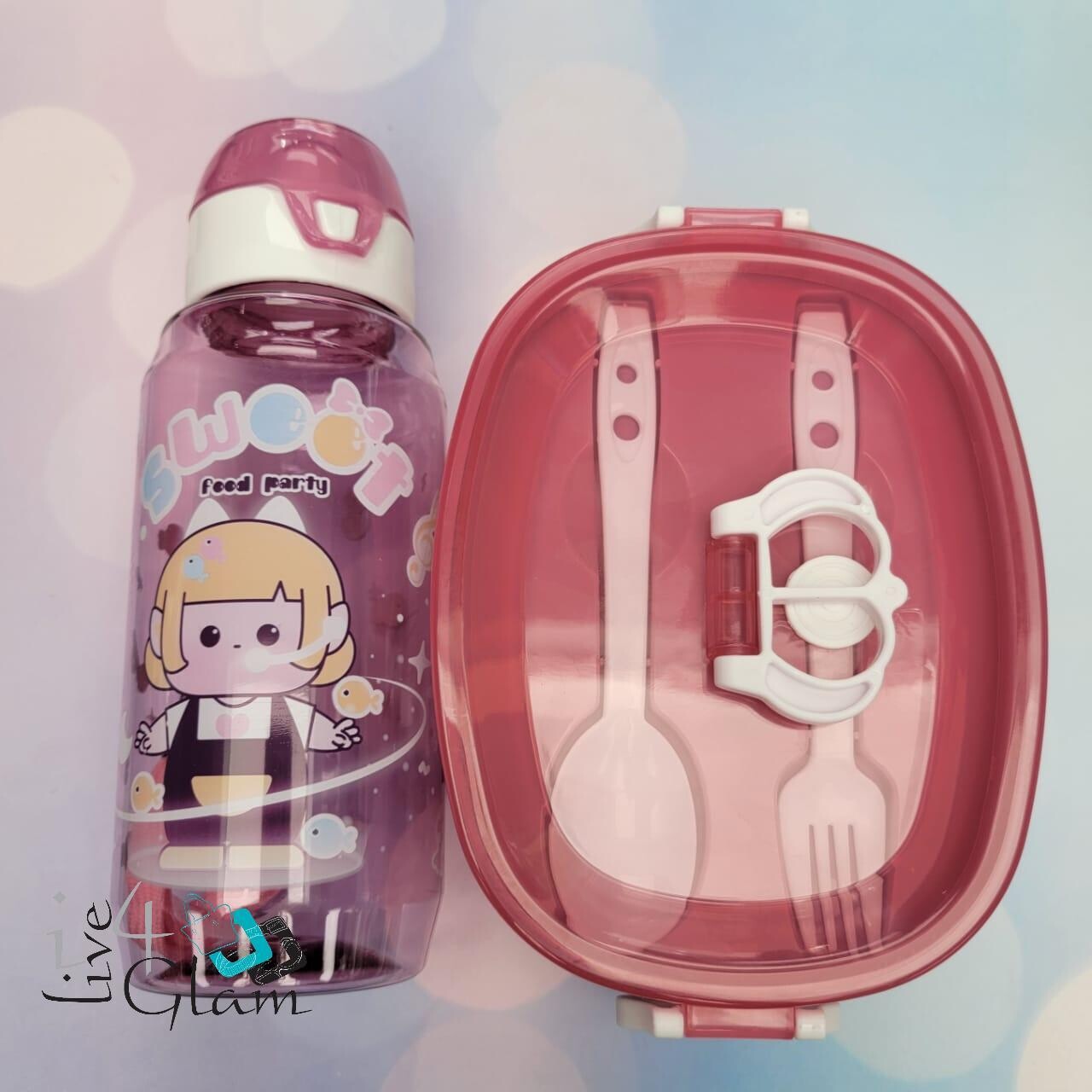 Crown Bowl and Water Bottle Set, Color: Pink