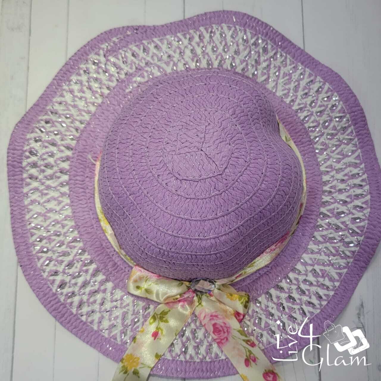 Kid&#39;s Easter Hat w Floral Ribbon and Gem, Color: Purple