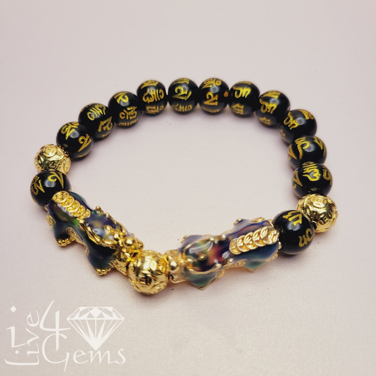 10mm Feng Shui Black Obsidian Dragon Wealth Bracelet Pi Xiu