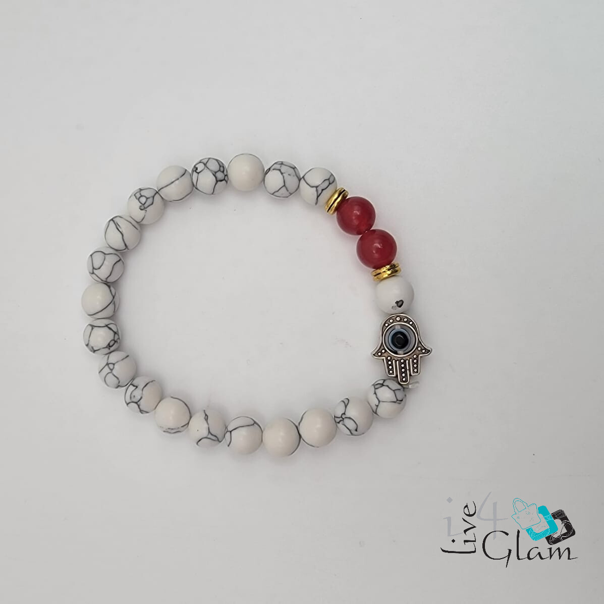 Red Agate/Howlite Hamsa Hand Gemstone Bracelet