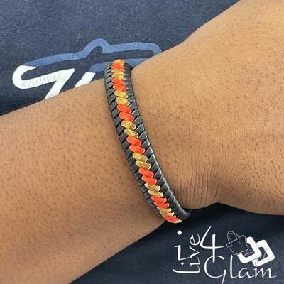 Stainless Steel Braided Leather Hand Band Red