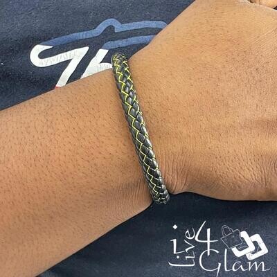 Stainless Steel Magnetic Clasp Braided Leather Hand Band Green