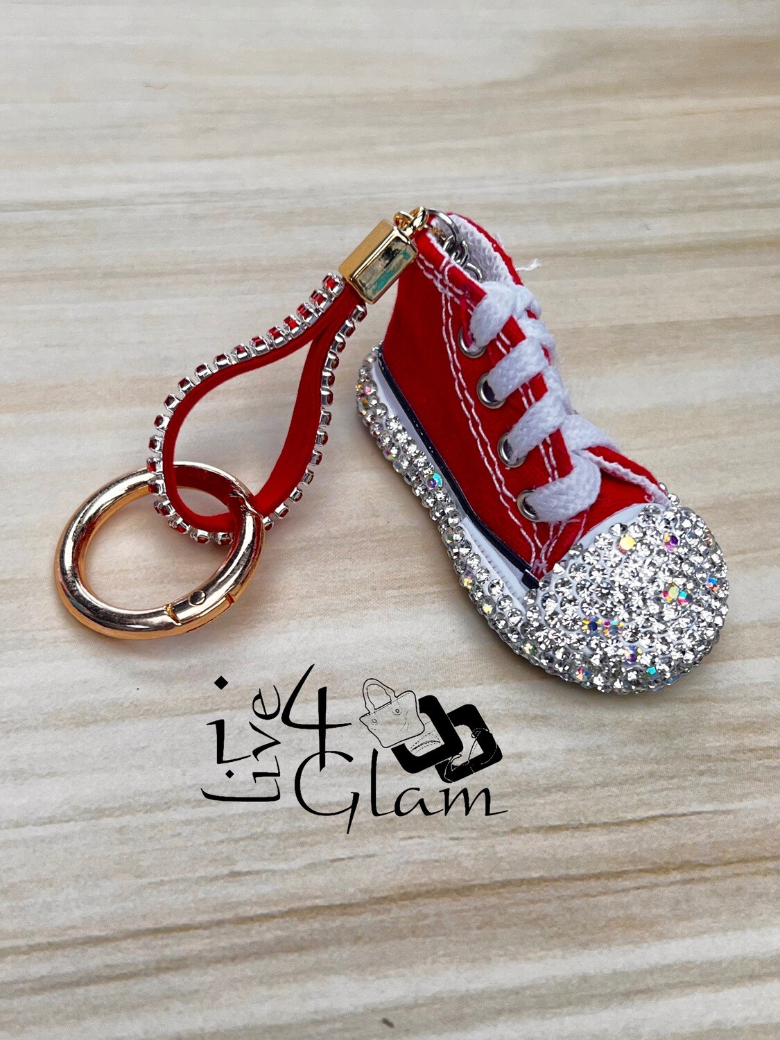 Rhinestone High Top Sneaker Keychain, Color: Red