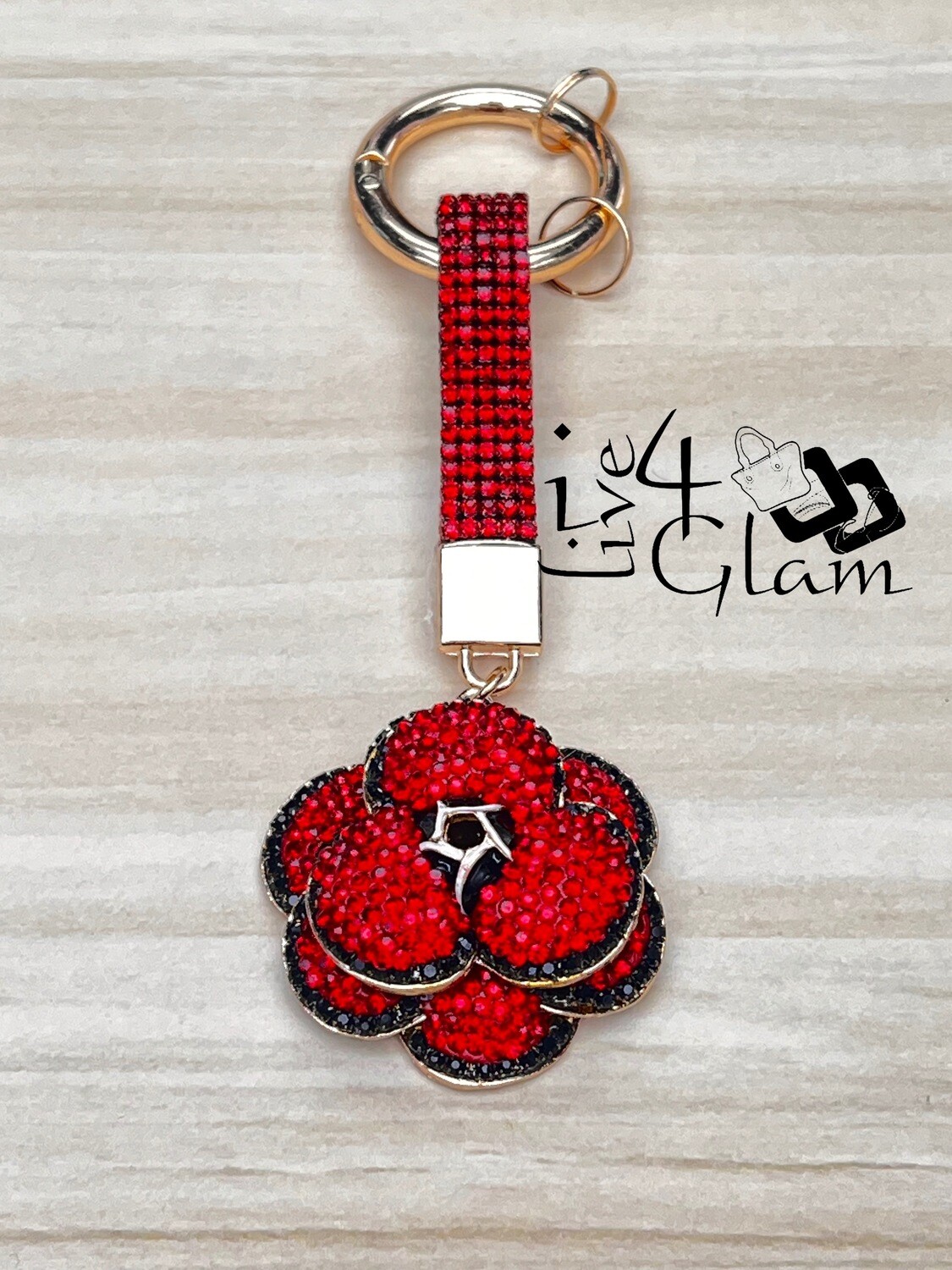 Rhinestone Flower Keychain, Color: Red