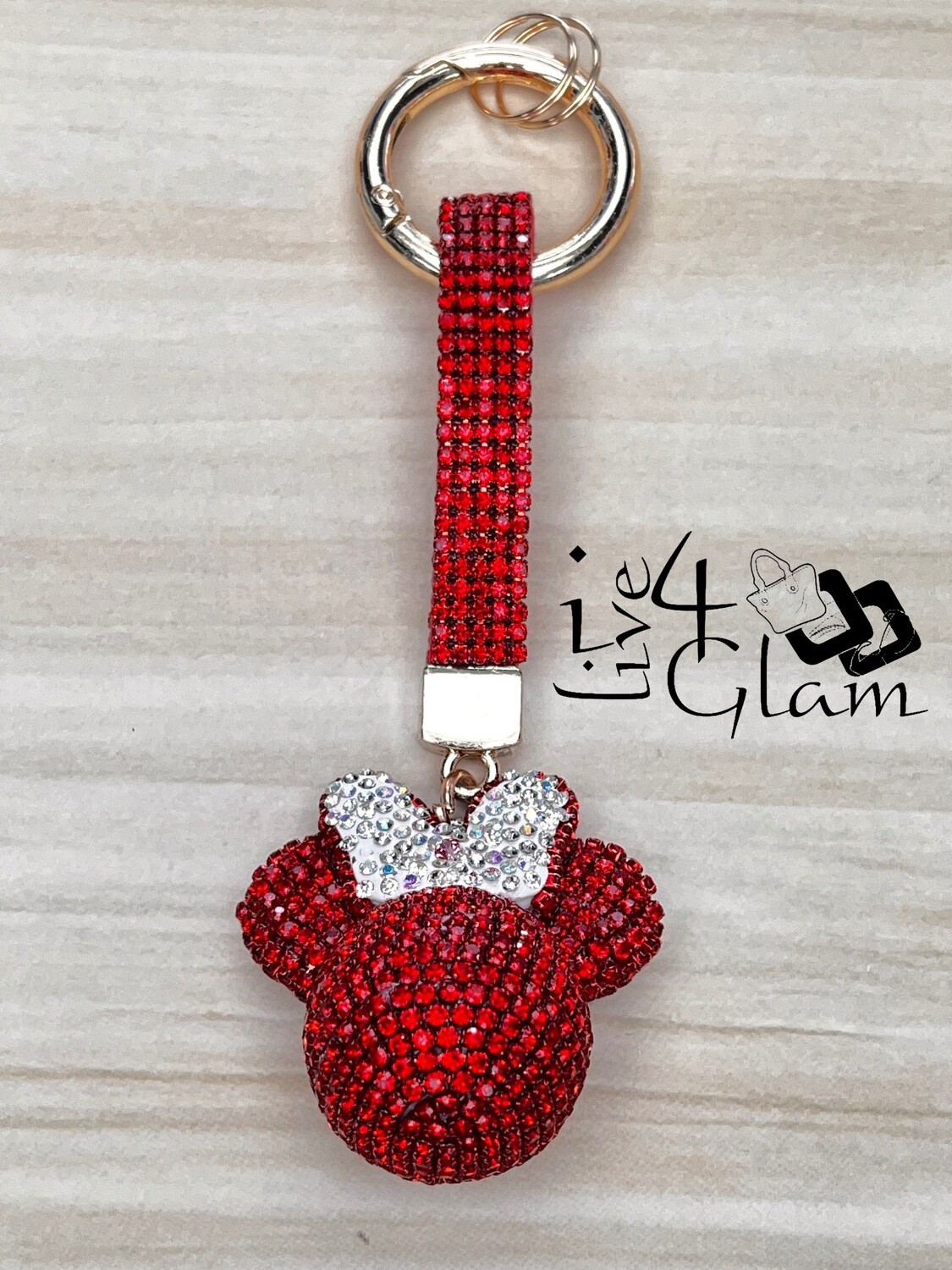 Red Minnie Mouse Rhinestone Keychain