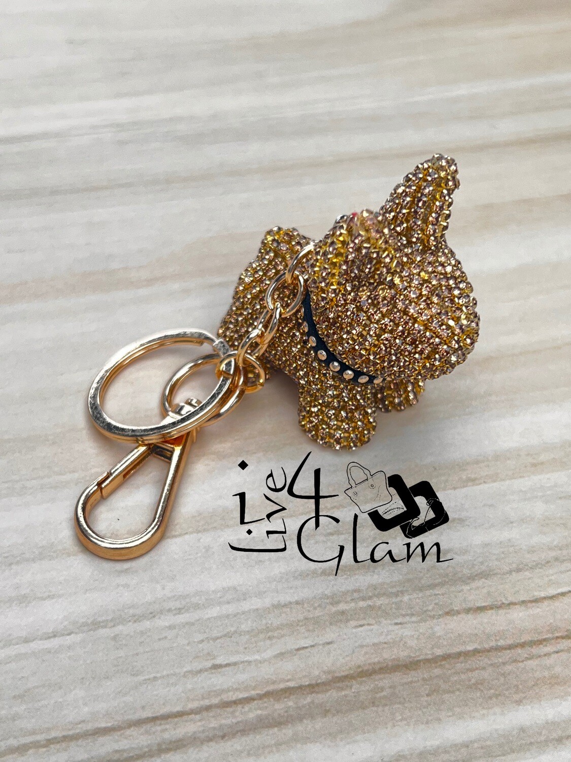 Gold Rhinestone Dog Keychain