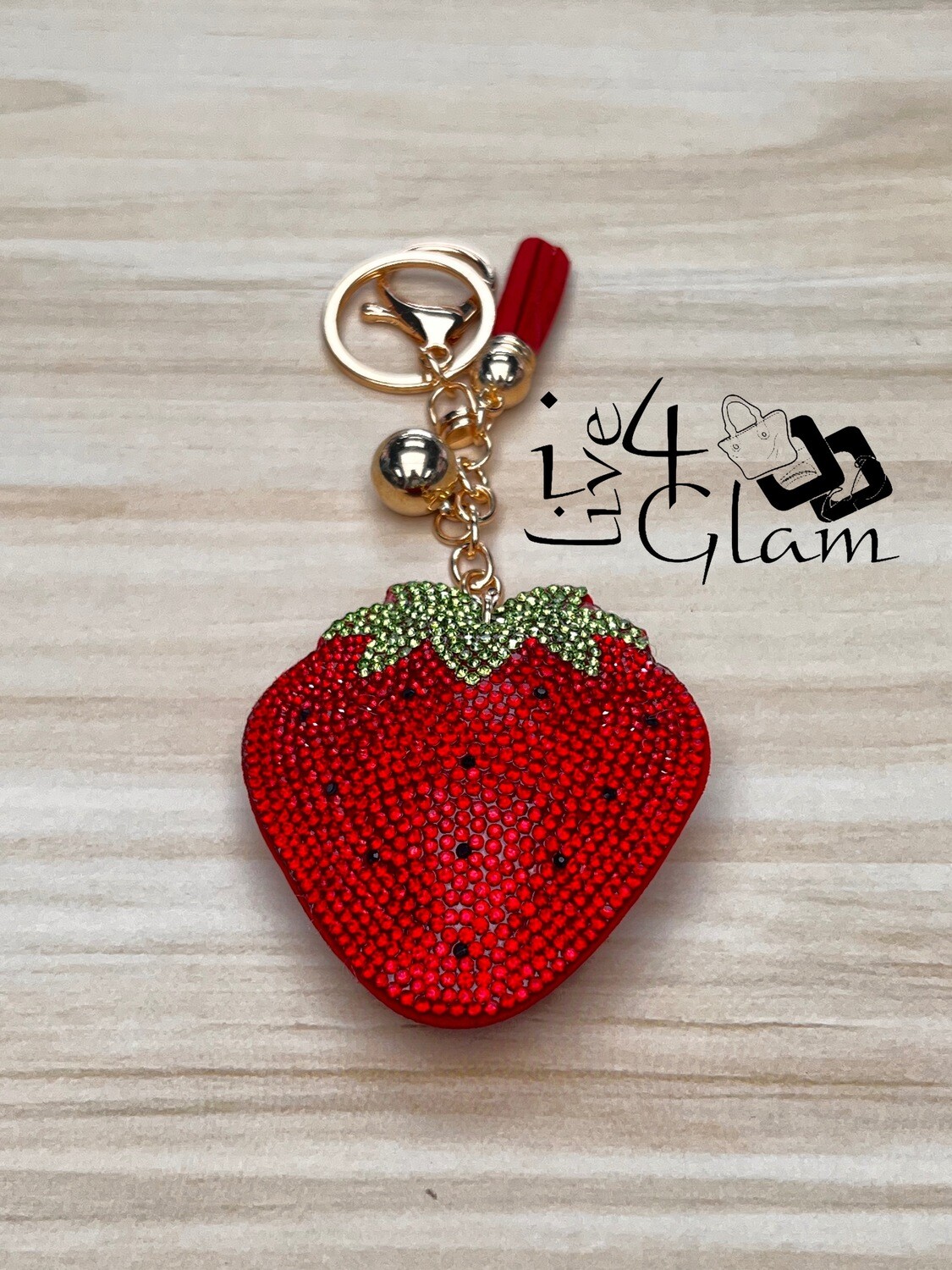 Rhinestone Strawberry Keychain