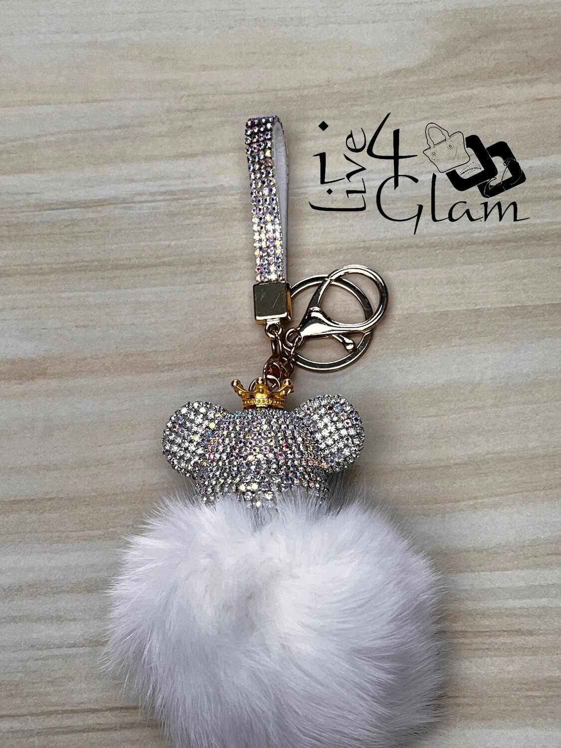 White Rhinestone Minnie Keychain