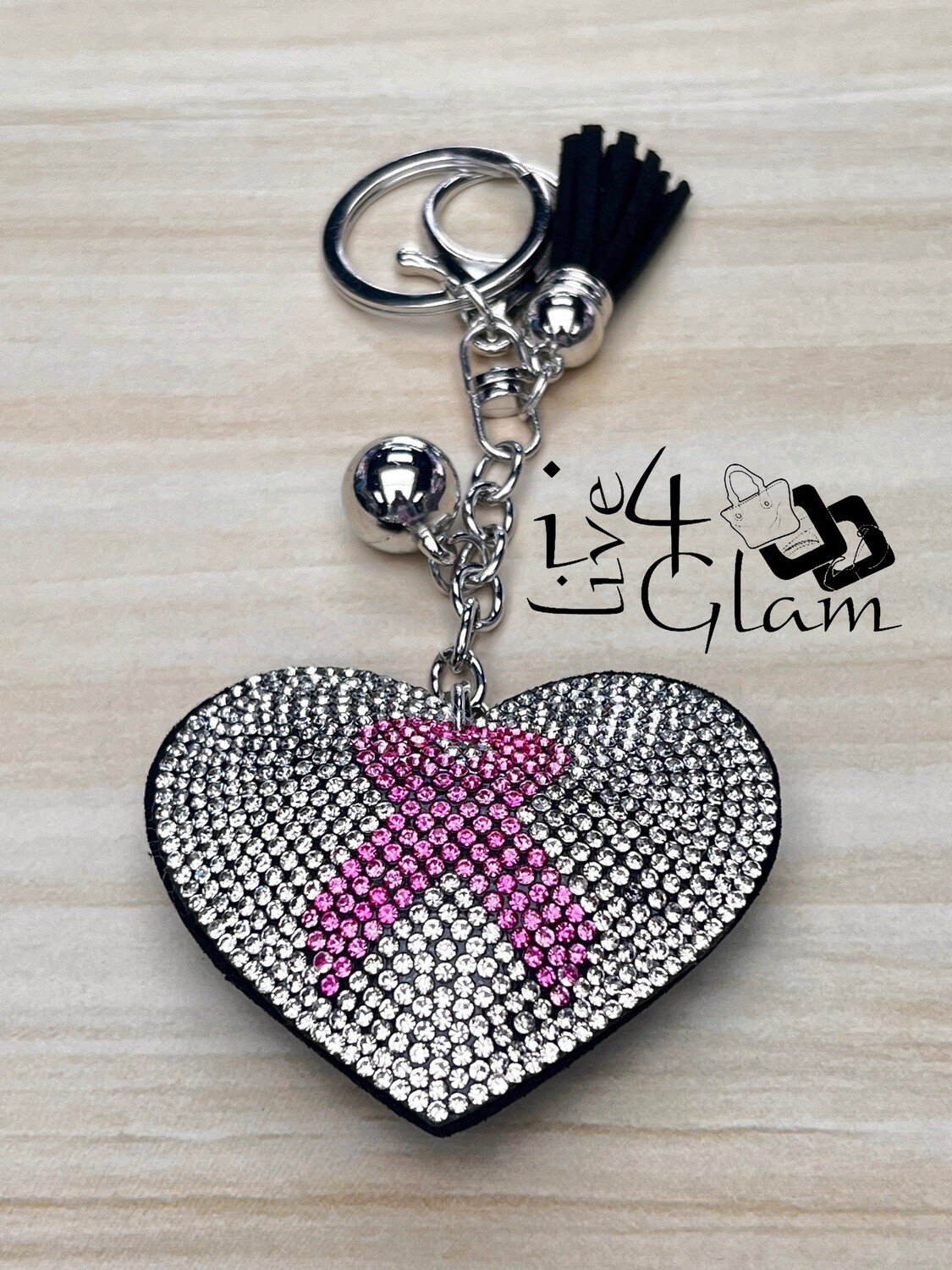 Rhinestone Heart w Ribbon Keychain