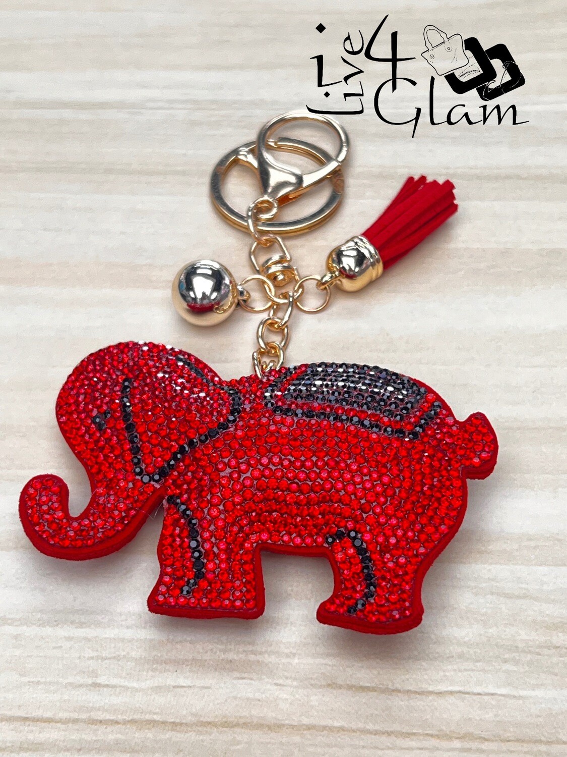 Rhinestone Elephant Keychain, Color: Red