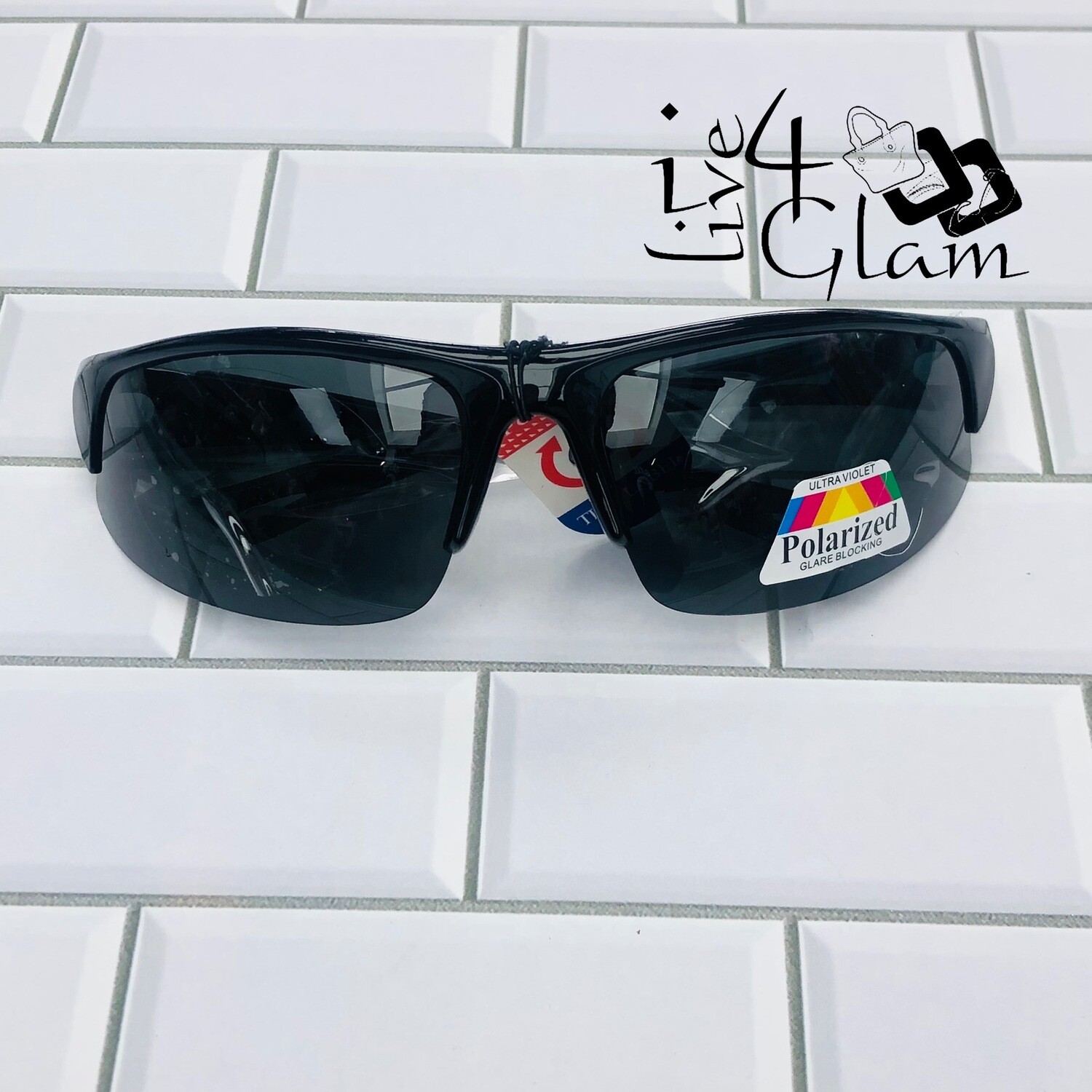 Men&#39;s Semi Rimless Wrap Sunglasses , Color: Black