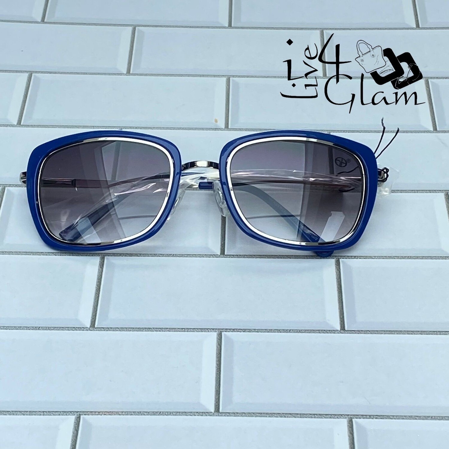 Sunglasses w Gold/Silver Trim, Color: Blue