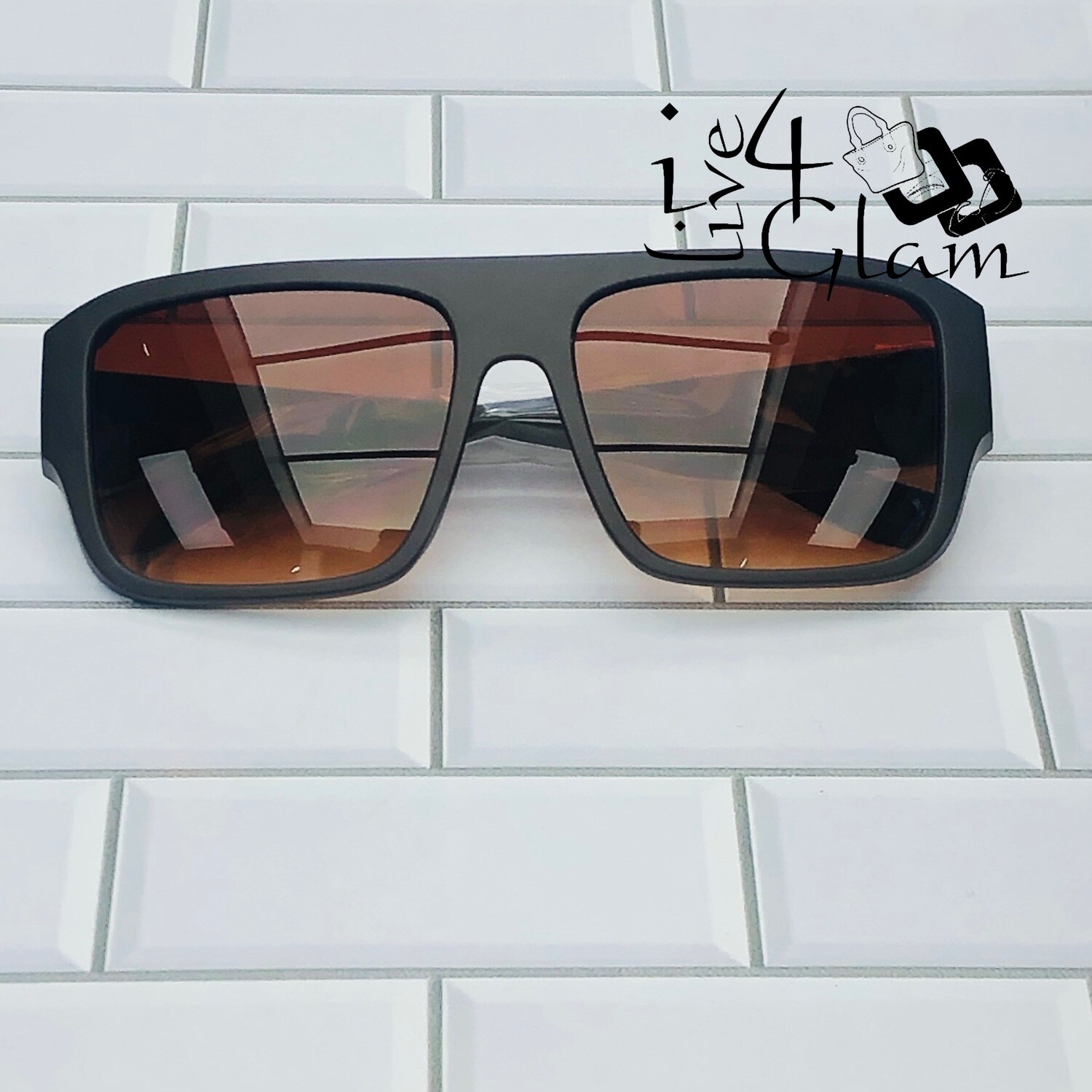 Polycarbonate Rectangle Sunglasses , Color: Brown