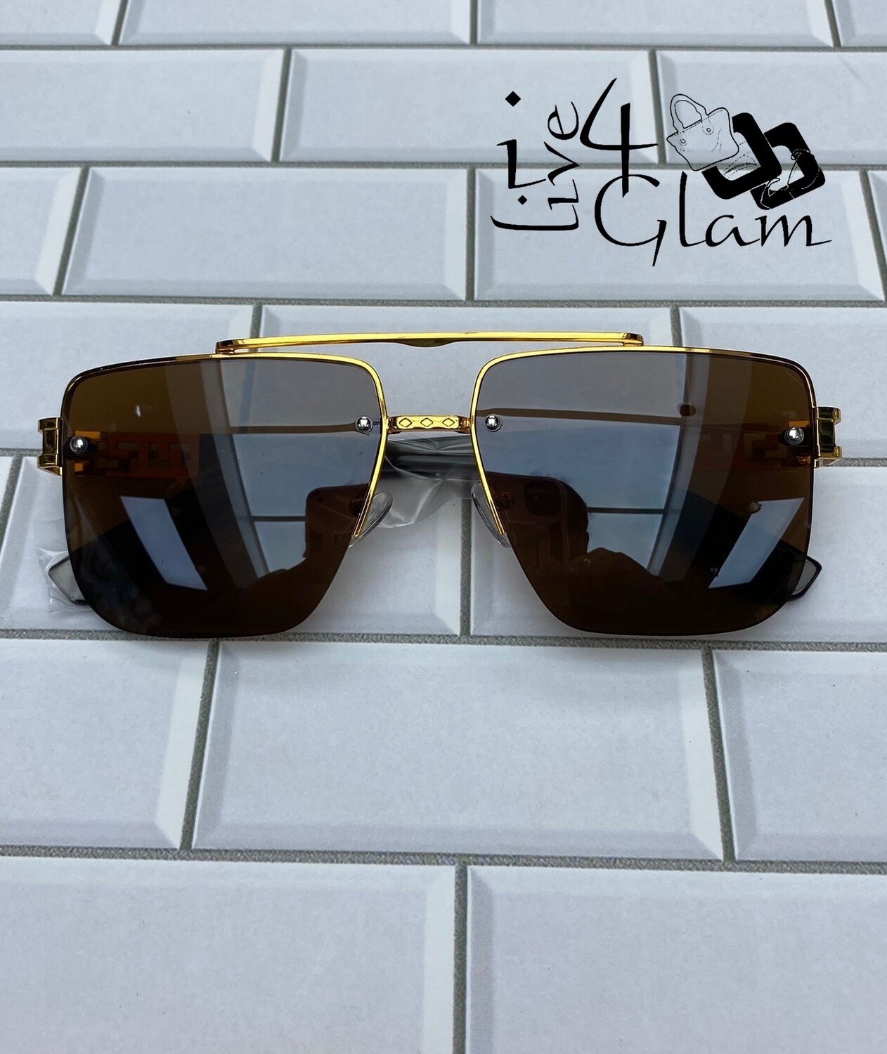 Half Rim Square Sunglasses , Color: Gold