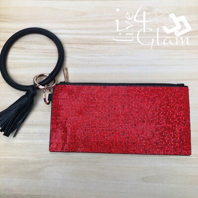 Bedazzled Red Wristlet w Keychain