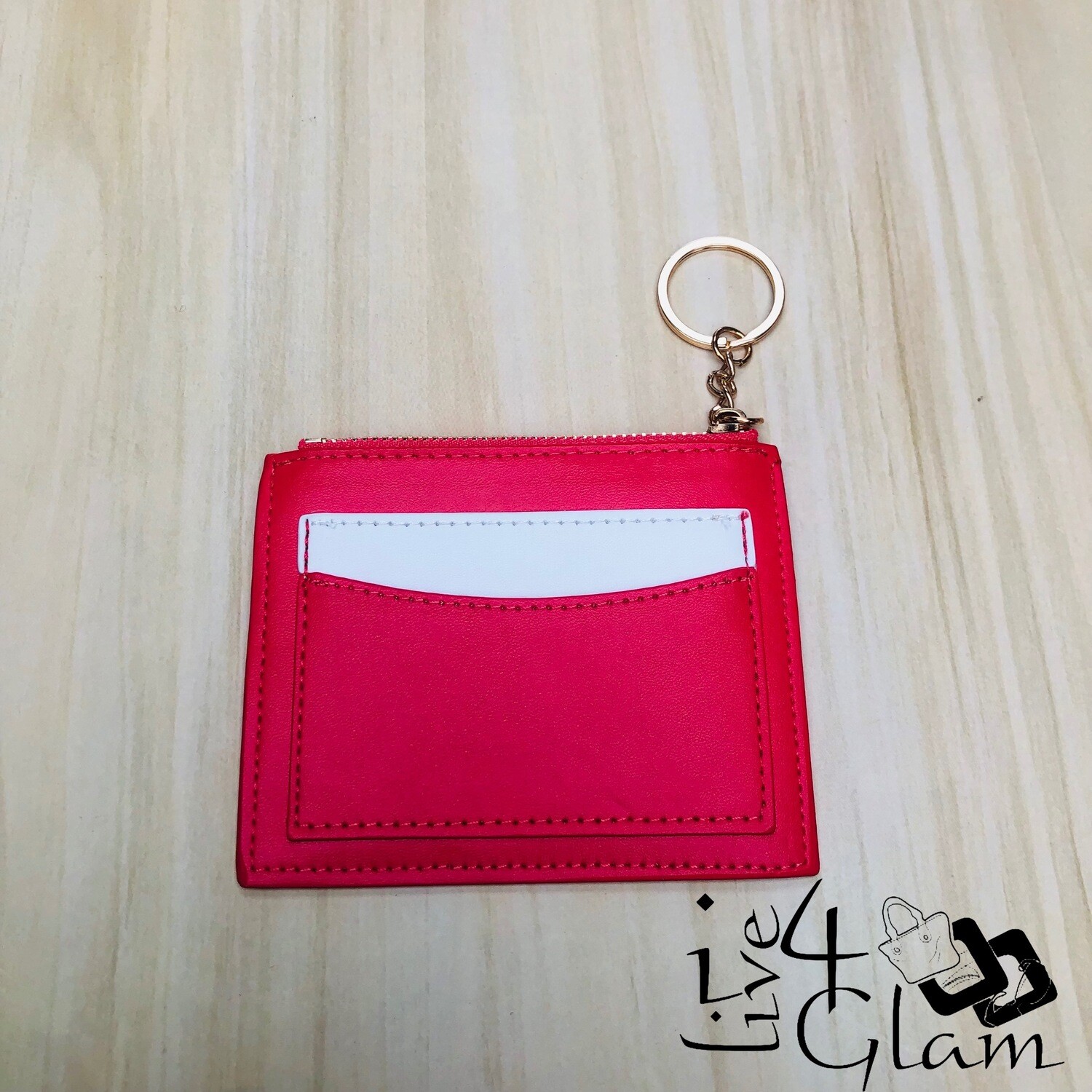 Cardholder w Keychain, Color: Coral/White