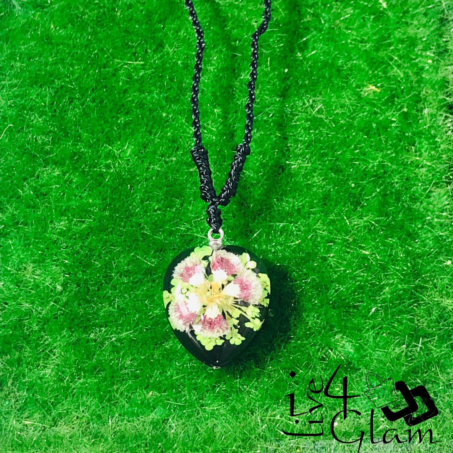 Real Flower Pink Heart Necklace