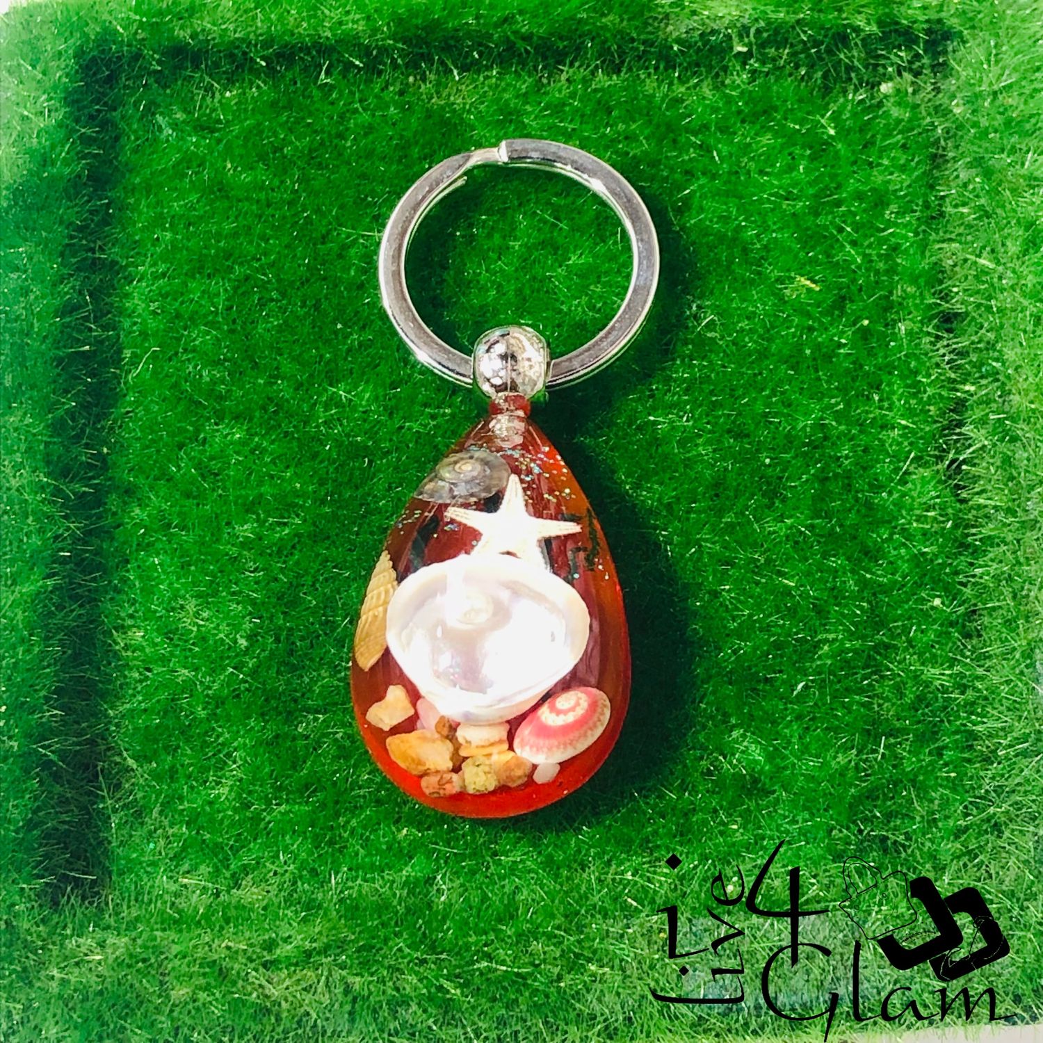 Seashell Small Teardrop Shape Keychain, Color: Red