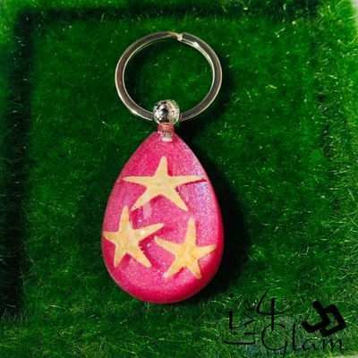 Triple Starfish Teardrop Shape Keychain