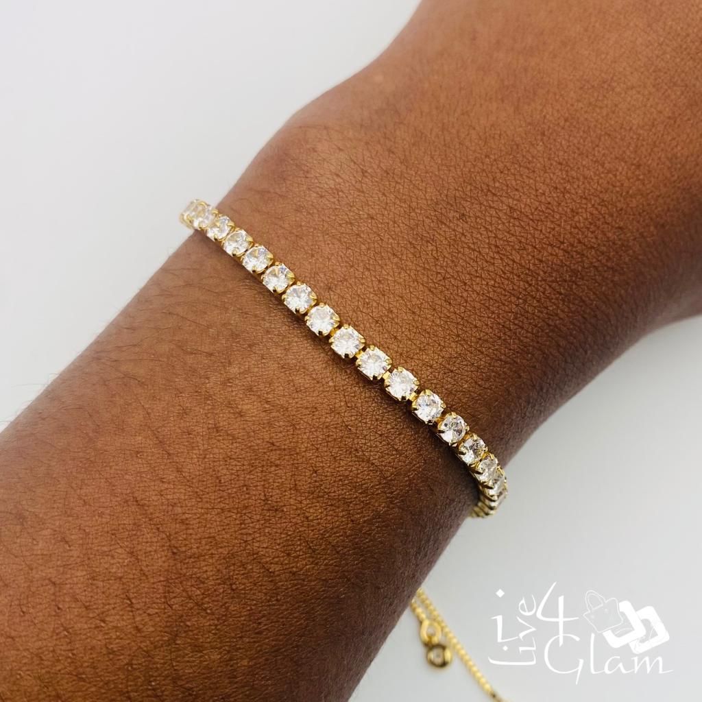 Stainless Steel Tennis Bolo Bracelet, Color: Gold