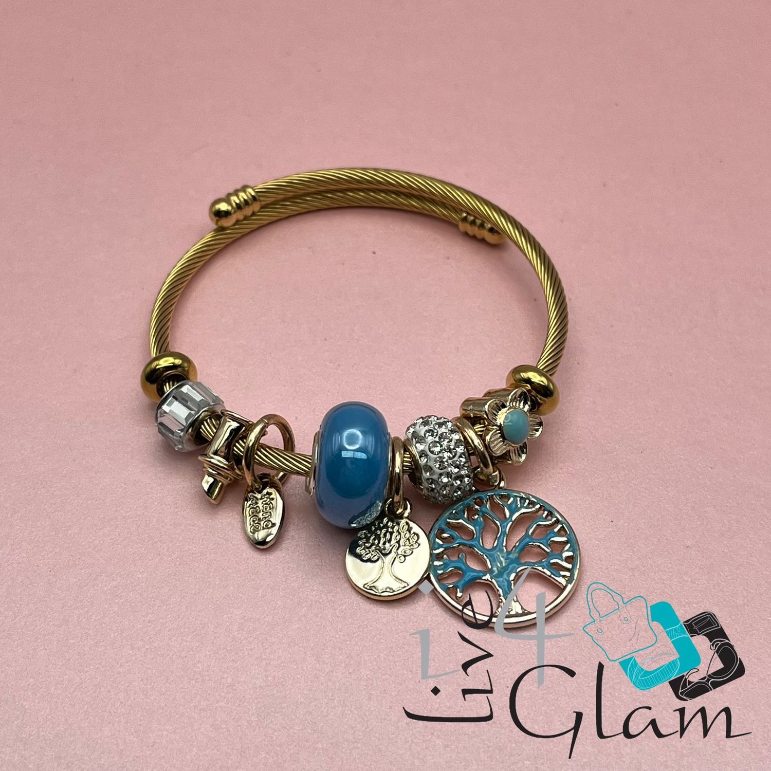 Stainless Steel Tree of Life Charm Bracelet, Color: Blue